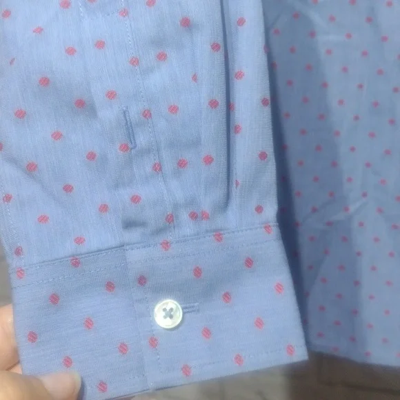 Talbots Blue Blouse with Pink Dots XS - Picture 5 of 6